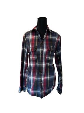 Goodfellow & Co Red, Navy & White Plaid Button-Down Shirt